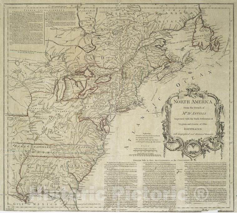 Historic 1755 Map - North America From The French Of Mr. D'Anville : Improved With T - Vintage Wall Art