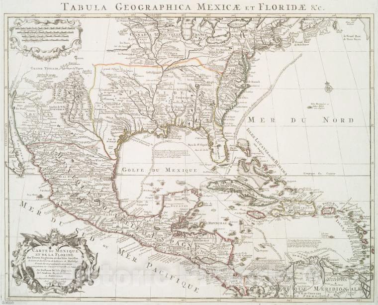 Historic Map - 1722 Mexico, Caribbean, Carte Du Mexique Et De La Floride, Des Terres Angloises Et Des Isles Antilles, La Riviere De Mississipi - Vintage Wall Art