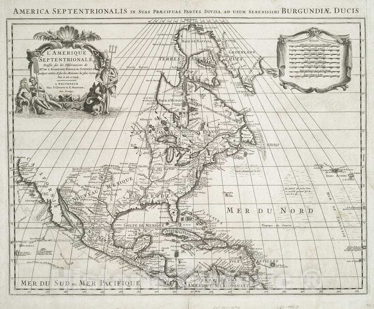 Historic 1694 Map - Amerique Septentrionale Divisee En Ses Principales Parties. - North America - North America - Maps - Early Works To 1800 - Vintage Wall Art, V2