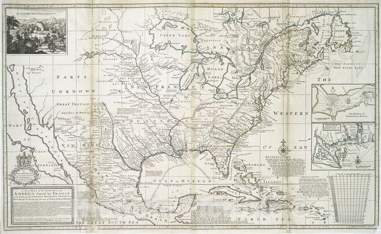 Historic 1720 Map - A New Map Of The North Parts Of America Claimed By France Under - Vintage Wall Art, V2