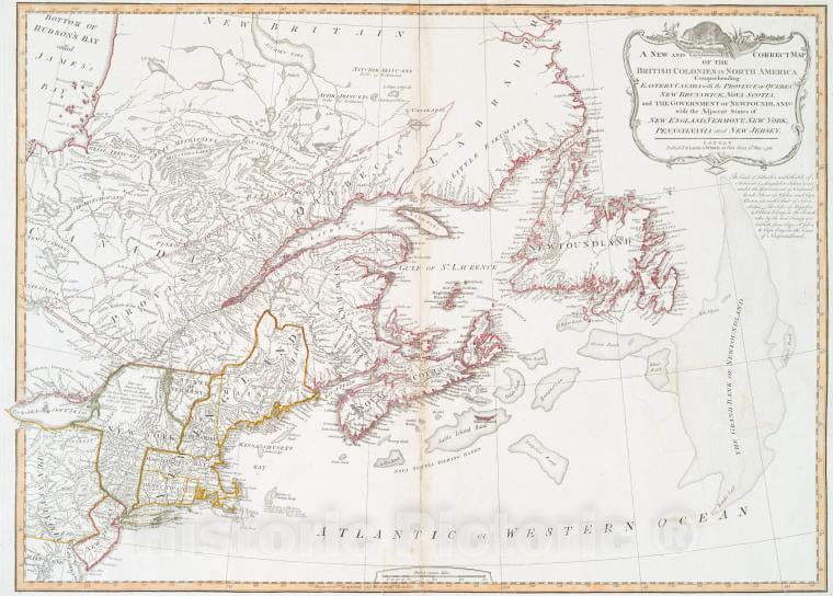 Historic 1794 Map - A New And Correct Map Of The British Colonies In North America C - Vintage Wall Art, V2