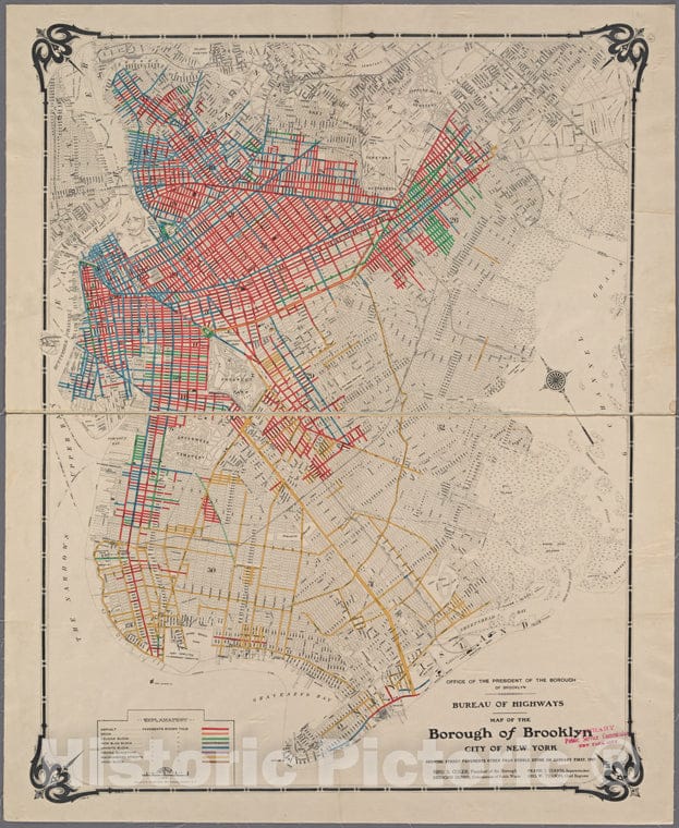 Historic 1907 Map - Map Of The Borough Of Brooklyn, City Oh New York. Showing Street - Brooklyn (New York, N.Y.) Maps Of New York City And State - Brooklyn - Vintage Wall Art