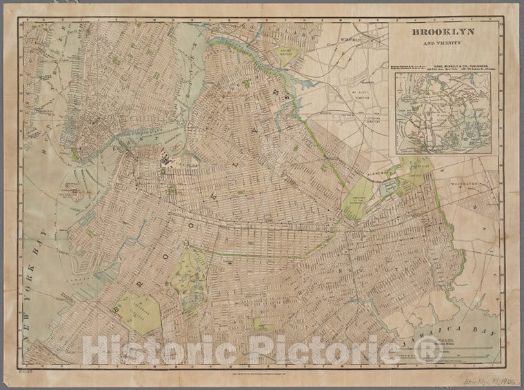 Historic 1906 Map - Brooklyn And Vicinity. - Brooklyn (New York, N.Y.) Maps Of New York City And State - Brooklyn - Vintage Wall Art