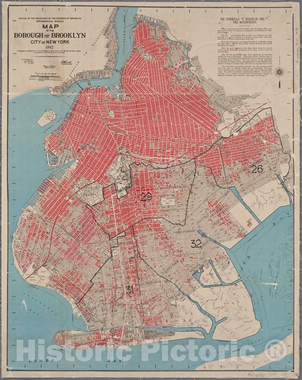 Historic 1912 Map - Map Of The Borough Of Brooklyn, City Of New York. - Brooklyn (New York, N.Y.) Maps Of New York City And State - Brooklyn - Vintage Wall Art