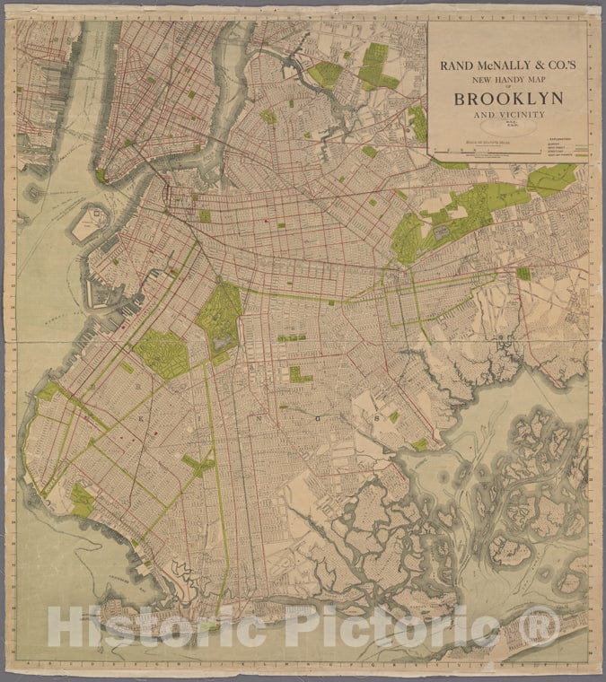 Historic Map - 1911 New Handy Map Of Brooklyn & Vicinity. Giving Rapid Transit Routes, Etc. - Vintage Wall Art