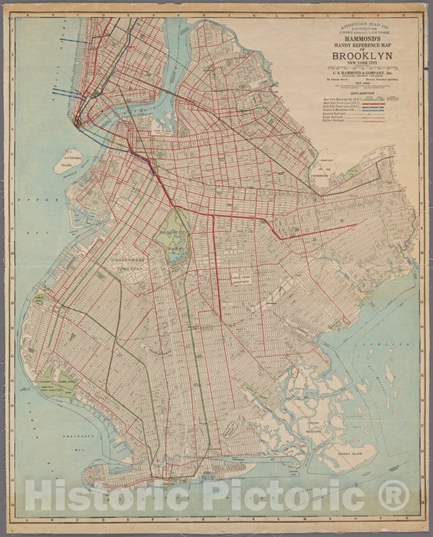 Historic 1920 Map - Hammond'S Handy Reference Map Of Brooklyn, N. Y. C. - Brooklyn (New York, N.Y.) Maps Of New York City And State - Brooklyn - Vintage Wall Art