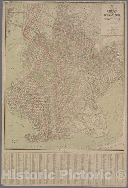 Historic 1922 Map - Map Of Brooklyn, House Number And Subway Guide. - Brooklyn (New York, N.Y.) Maps Of New York City And State - Brooklyn - Vintage Wall Art