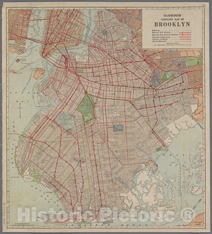 Historic 1914 Map - Hammond'S Complete Map Of Brooklyn. - Brooklyn (New York, N.Y.) Maps Of New York City And State - Brooklyn - Vintage Wall Art