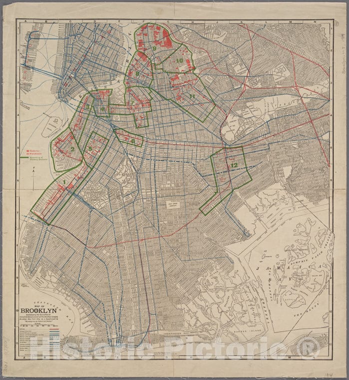 Historic 1914 Map - Map Of Brooklyn. - Brooklyn (New York, N.Y.) Maps Of New York City And State - Brooklyn - Vintage Wall Art