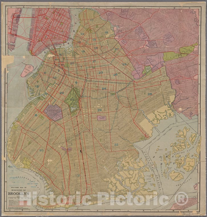 Historic 1911 Map - Williams' Map Of Borough Of Brooklyn. - Brooklyn (New York, N.Y.) Maps Of New York City And State - Brooklyn - Vintage Wall Art