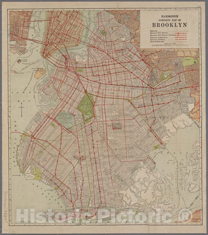 Historic 192-? Map - Hammond'S Complete Map Of Brooklyn. - Brooklyn (New York, N.Y.) Maps Of New York City And State - Brooklyn - Vintage Wall Art