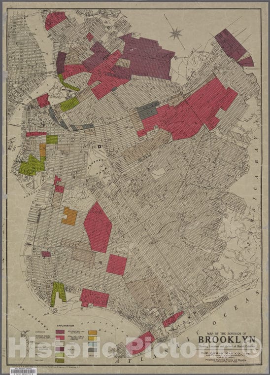 Historic 1920 Map - Map Of The Borough Of Brooklyn Showing Location Of Racial Colonies. - Brooklyn (New York, N.Y.) Maps Of New York City And State - Brooklyn - Vintage Wall Art