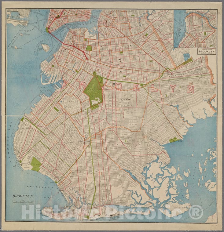 Historic 1905 Map - Map Of Brooklyn. - Brooklyn (New York, N.Y.) Maps Of New York City And State - Brooklyn - Vintage Wall Art