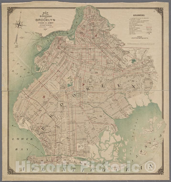 Historic 1902 Map - Map Of The Borough Of Brooklyn. - Brooklyn (New York, N.Y.) Maps Of New York City And State - Brooklyn - Vintage Wall Art, V2