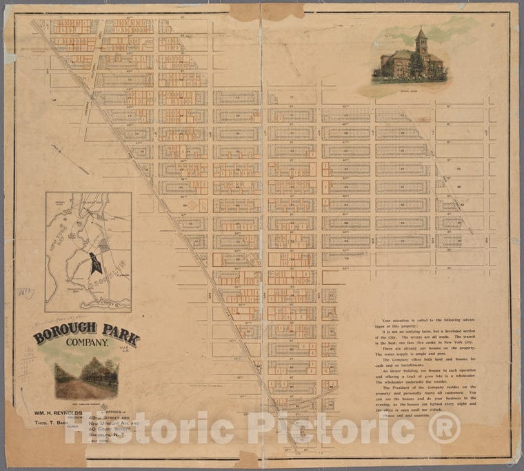 Historic 1910 Map - Borough Park, Brooklyn Borough. 2 Views On Border. - Brooklyn (New York, N.Y.) Maps Of New York City And State - Brooklyn - Vintage Wall Art