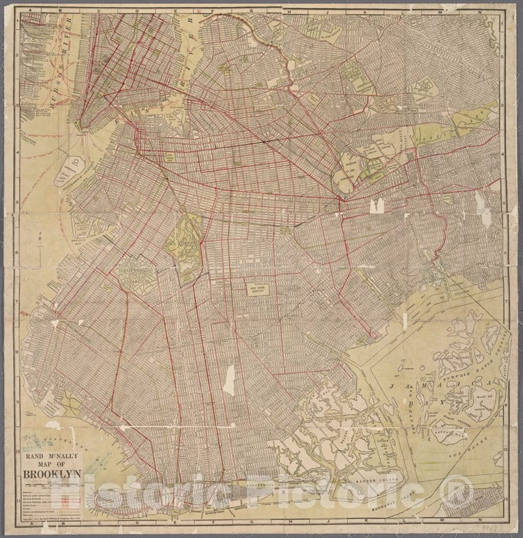 Historic 1917 Map - Rand Mcnally Map Of Brooklyn. - Brooklyn (New York, N.Y.) Maps Of New York City And State - Brooklyn - Vintage Wall Art