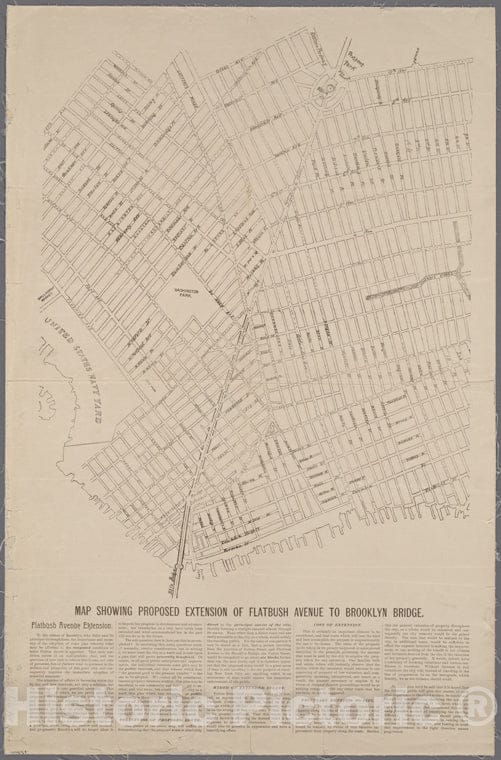 Historic 19-? Map - Map Showing Proposed Extension Of Flatbush Avenue To Brooklyn Bridge. - Brooklyn (New York, N.Y.) Maps Of New York City And State - Brooklyn - Vintage Wall Art