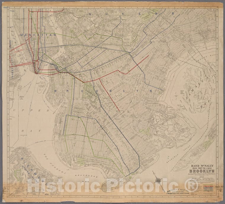 Historic 192-? Map - Brooklyn, From Rand Mcnally Metropolitan Map Of New York City. - Brooklyn (New York, N.Y.) Maps Of New York City And State - Brooklyn - Vintage Wall Art