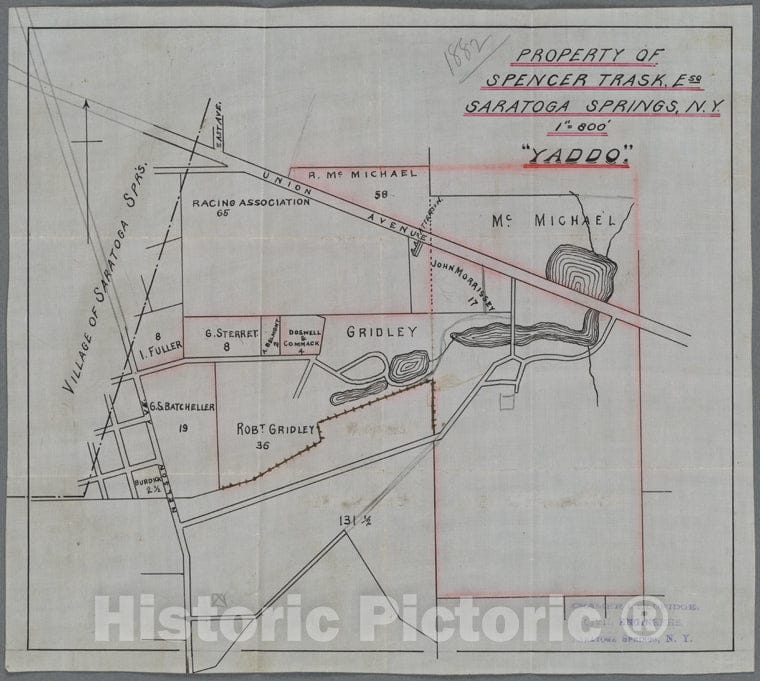 Historic 1882 Map - Property Of Spencer Trask: Saratoga Springs, N.Y. - United Statesyaddo Records - Pratt Property - Vintage Wall Art