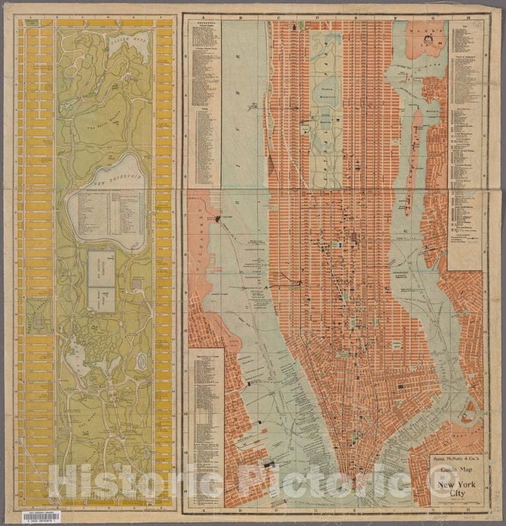 Historic 1895 Map - Guide Map Of New York City. Central Park.Of New York City And State - Manhattan - Vintage Wall Art