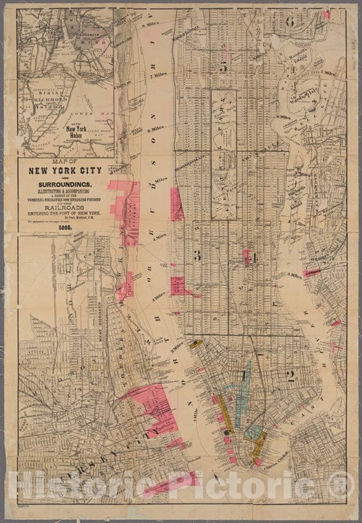 Historic 1871 Map - Map Of New York City And Surroundings : Illustrating & Accompany - Vintage Wall Art