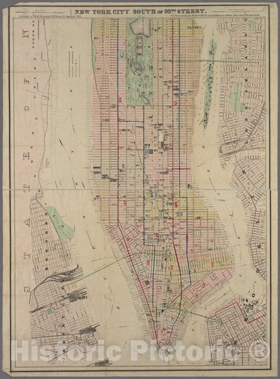 Historic 1883 Map - New York City South Of 93Rd Street - New York (N.Y.) - Manhattan (New York, N.Y.) - New York (State) Maps Of New York City And State - Manhattan - Vintage Wall Art