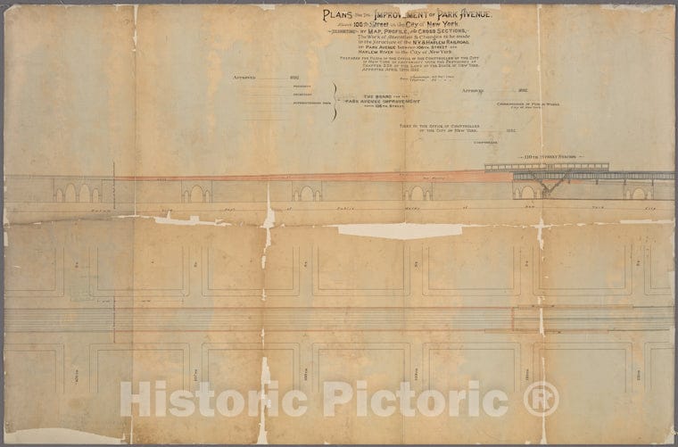 Historic 1892 Map - Plans For The Improvement Of Park Avenue, Above 106Th Street Inof New York City And State - Manhattan - Vintage Wall Art