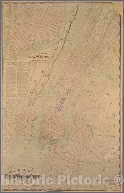 Historic 1891 Map - Map Of New York City ; Showing Portions Of Brooklyn, Jersey City & Westchester County.Of New York City And State - Manhattan - Vintage Wall Art