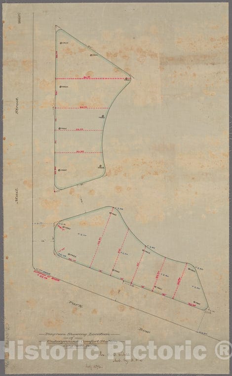 Historic 1896 Map - Diagram Showing Location Of Underground Comfort Station, City Hall Park.Of New York City And State - Manhattan - Vintage Wall Art