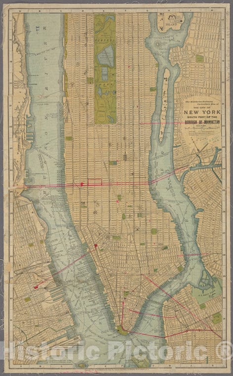 Historic 1895 Map - Thecity Of New York, South Part Of The Borough Of Manhattan.Of New York City And State - Manhattan - Vintage Wall Art