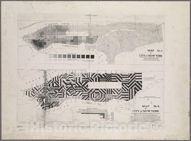 Historic 1894 Map - No. 1 Map Of The City Of New York Showing Densities Of Populatioof New York City And State - Manhattan - Vintage Wall Art