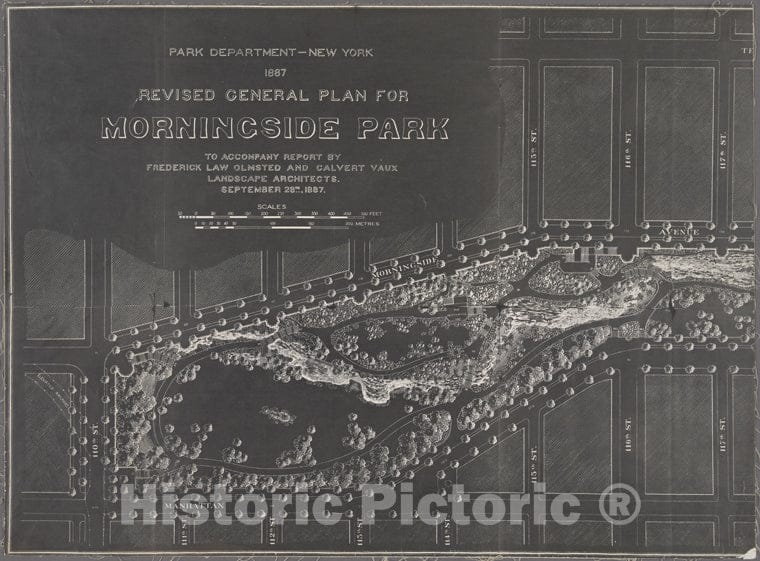 Historic Map - 1887 Manhattan (New York, N.Y.), Revised General Plan For Morningside Park, To Accompany Report By Frederick Law Olmsted And Calvert Vaux - Vintage Wall Art