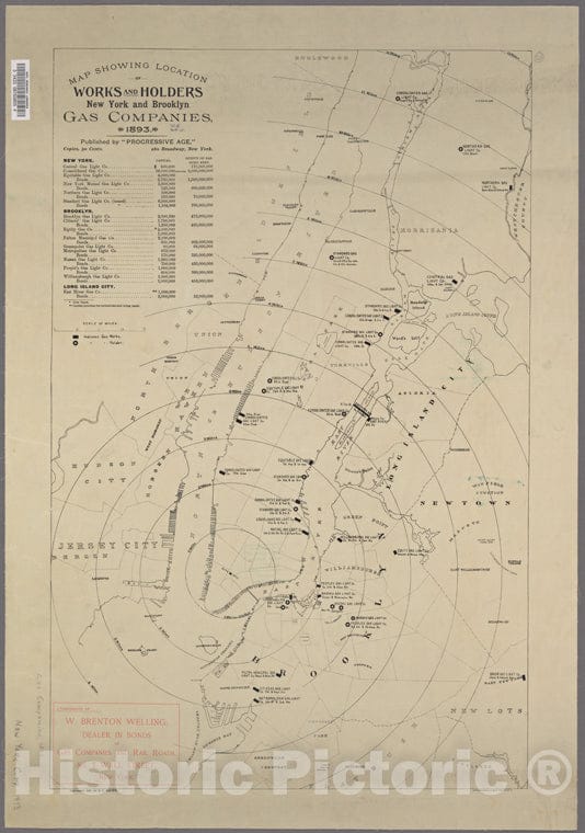 Historic 1893 Map - Map Showing Location Of Works And Holders New York And Brooklyn Gas Companies.Of New York City And State - Manhattan - Vintage Wall Art