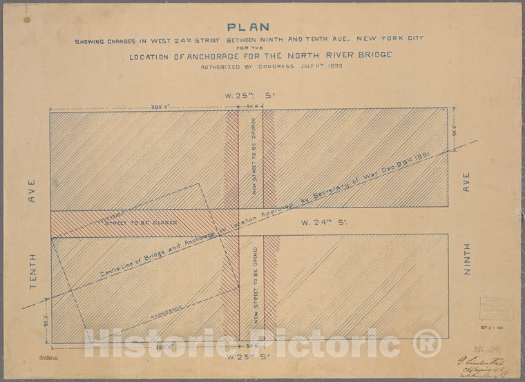 Historic 1891 Map - Plan Showing Changes In West 24Th Street Beween Ninth And Tenthof New York City And State - Manhattan - Vintage Wall Art