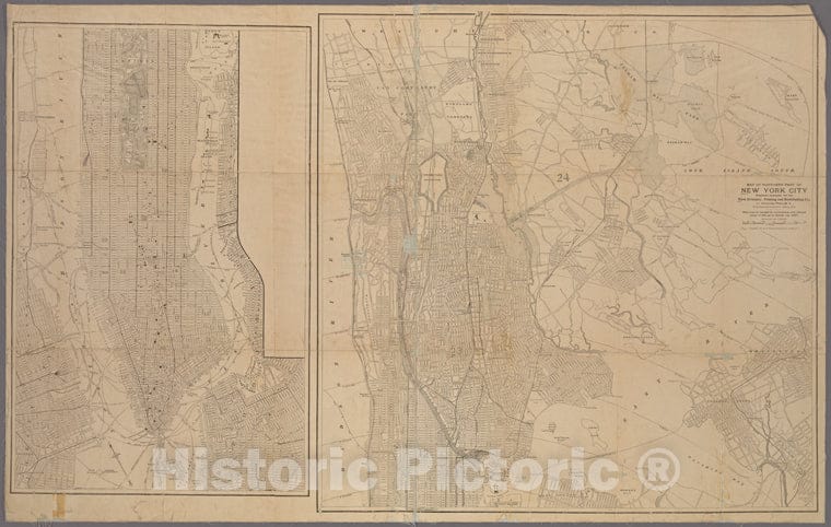 Historic Map - 1896 Manhattan (New York, N.Y.), Map Of The Northern Part Of New York City [Including The Bronx]; Prepared Expressly For The Trow Directory Co. - Vintage Wall Art