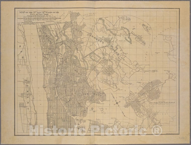 Historic 1896 Map - Map Of The 23Rd And 24Th Wards Of The City Of New York, Showingof New York City And State - Manhattan - Vintage Wall Art