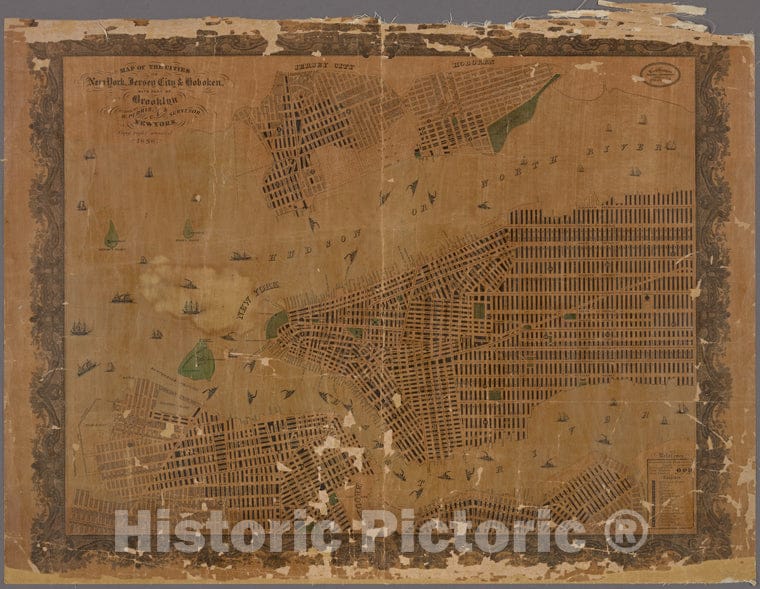 Historic Map - 1858 Manhattan (New York, N.Y.), New York, Jersey City & Hoboken : With Part Of Brooklyn/Drawn By W. Perris, C. E. & Surveyor. - Vintage Wall Art