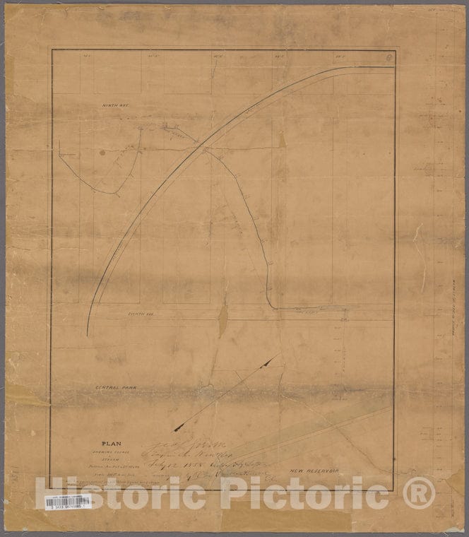 Historic Map - 1858 Manhattan (New York, N.Y.), Plan Showing Course Of Stream Between Aves. 8 & 9 & Sts. 85 & 89 - Vintage Wall Art