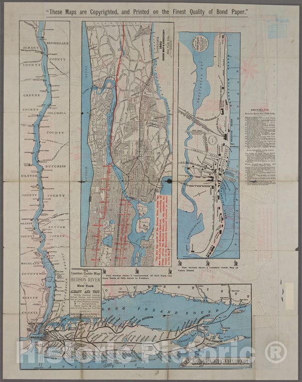 Historic 1880 Map - Taunton New Guide Map And Directory Of New York City - Vintage Wall Art