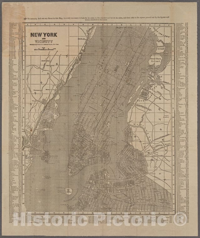 Historic 1853 Map - New York And Vicinity : Accompanying Horn'S U.S. Railroad Gazette, New York.Of New York City And State - Manhattan - Vintage Wall Art