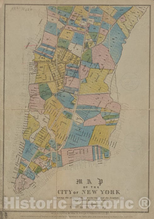 Historic Map - 1852 Manhattan (New York, N.Y.), Of The City Of New York, Shewing The Original High Water Line And The Location Of The Different Farms And Estates. - Vintage Wall Art