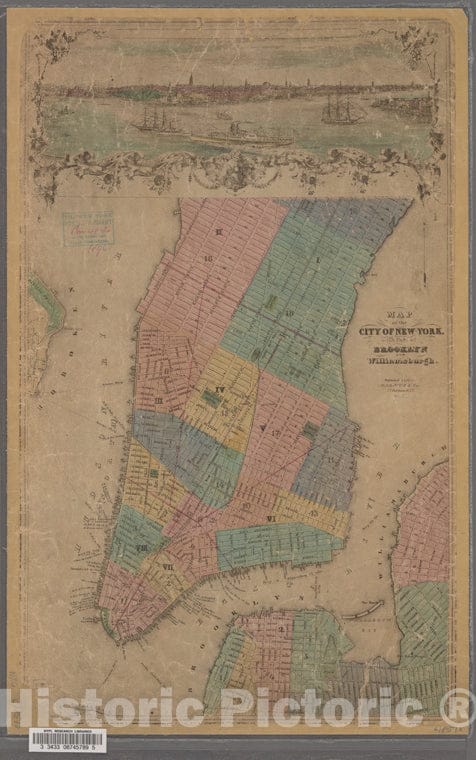 Historic 1851 Map - Map Of The City Of New York With Part Of Brooklyn And Williamsburgh.Of New York City And State - Manhattan - Vintage Wall Art