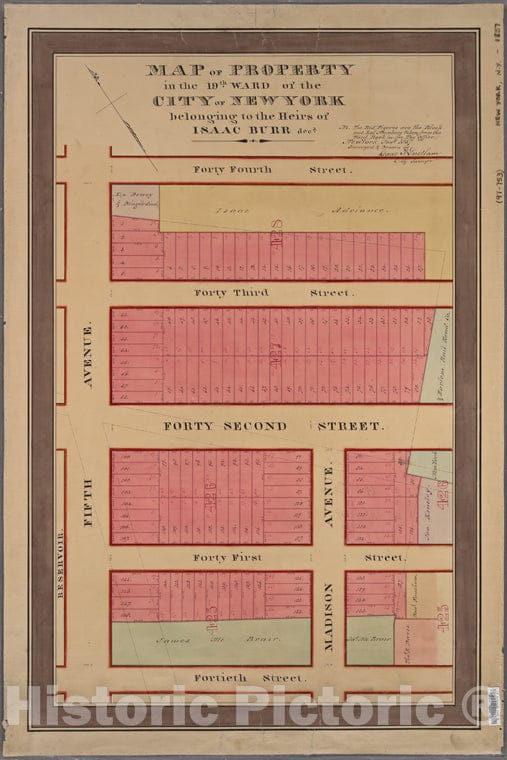 Historic Map - 1857 Manhattan (New York, N.Y.), Map Of Property In The 19Th Ward Of The City Of New York Belonging To The Heirs Of Isaac Burr, Dec.D - Vintage Wall Art