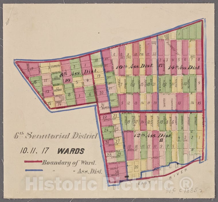 Historic 1885 Map - [Maps Of The 4, 5, 6, 7 & 8 Senatorial Districts Of New York City.] Of New York City And State - Manhattan - Vintage Wall Art