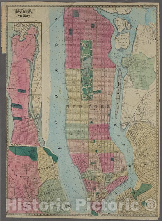 Historic 1864 Map - New York City, County, And Vicinity.Of New York City And State - Manhattan - Vintage Wall Art