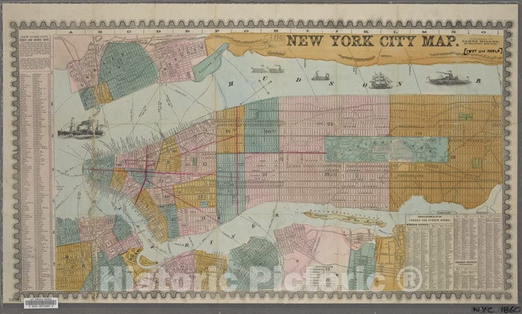 Historic 1860 Map - Miller'S New Map Of The City Of New York, With A List Of All Theof New York City And State - Manhattan - Vintage Wall Art