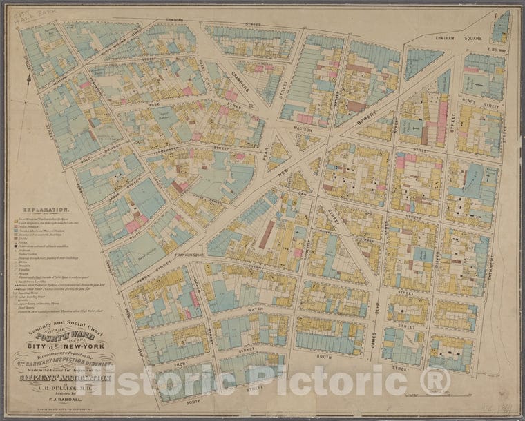 Historic Map - 1864 Manhattan (New York, N.Y.), Sanitary And Social Chart Of The Fourth Ward Of The City Of New York - Vintage Wall Art