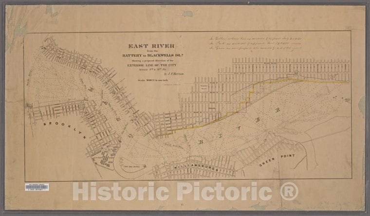 Historic 1855 Map - East River From The Battery To Blackwells Island : Showing A Proof New York City And State - Manhattan - Vintage Wall Art