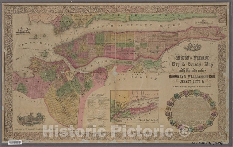 Historic 1854 Map - New-York City And County Map With Vicinity Entire, Brooklyn, Wilof New York City And State - Manhattan - Vintage Wall Art