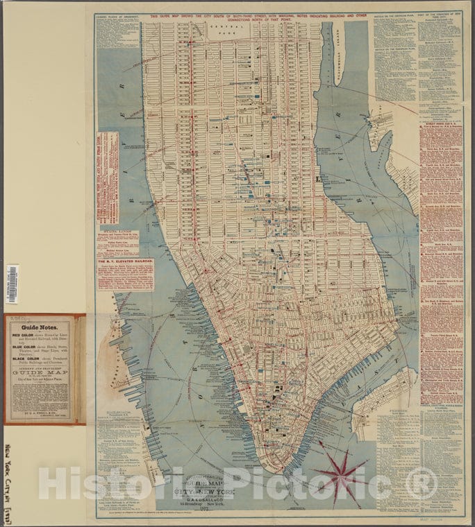 Historic 1877 Map - Citizens And Travelers' Guide Map In, To, And From The City Of New York And Adjacent Places.Of New York City And State - Manhattan - Vintage Wall Art